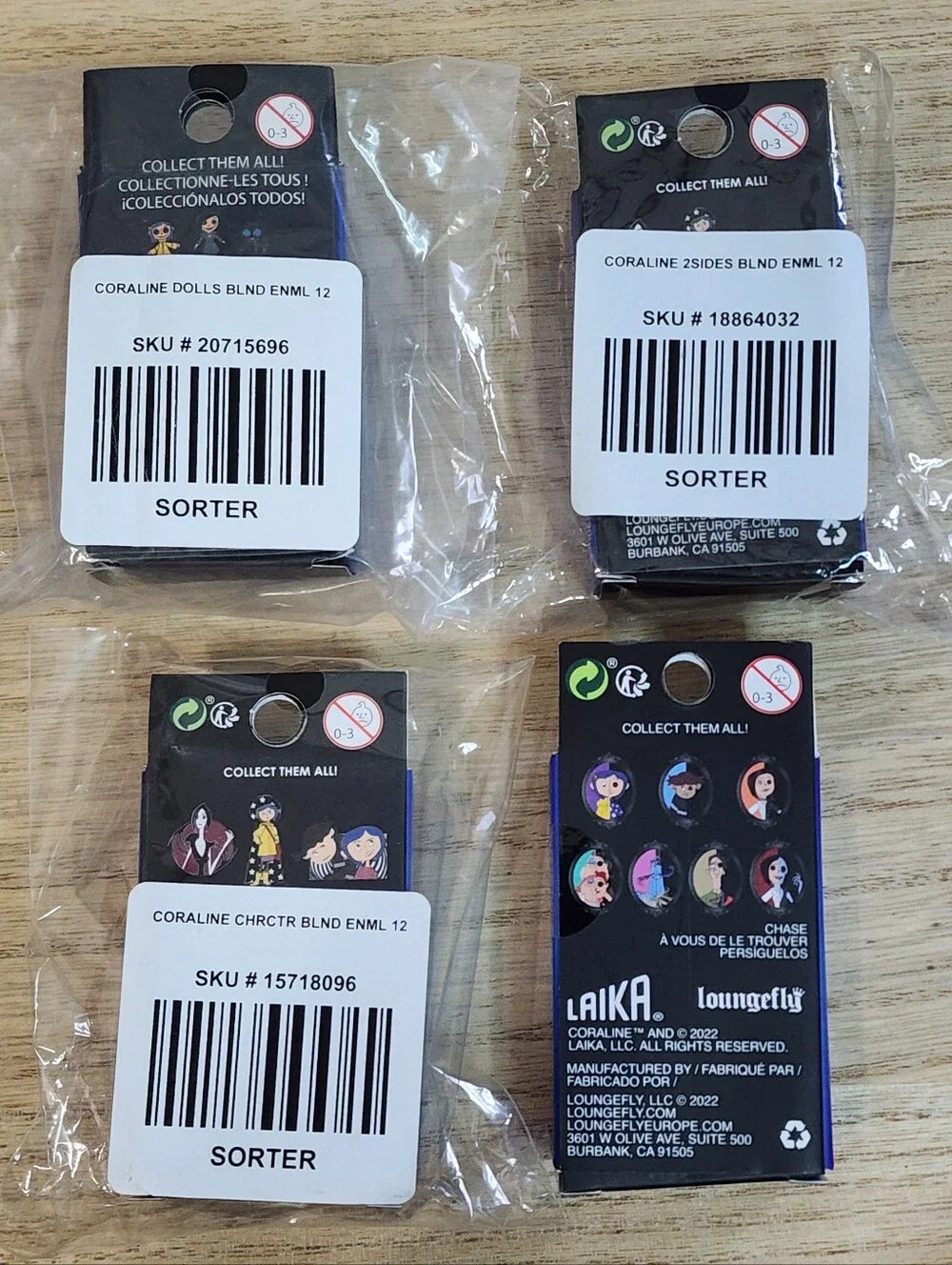New Coraline Loungefly Enamel Pins, Lot of 4, Selling Together, In Packaging
